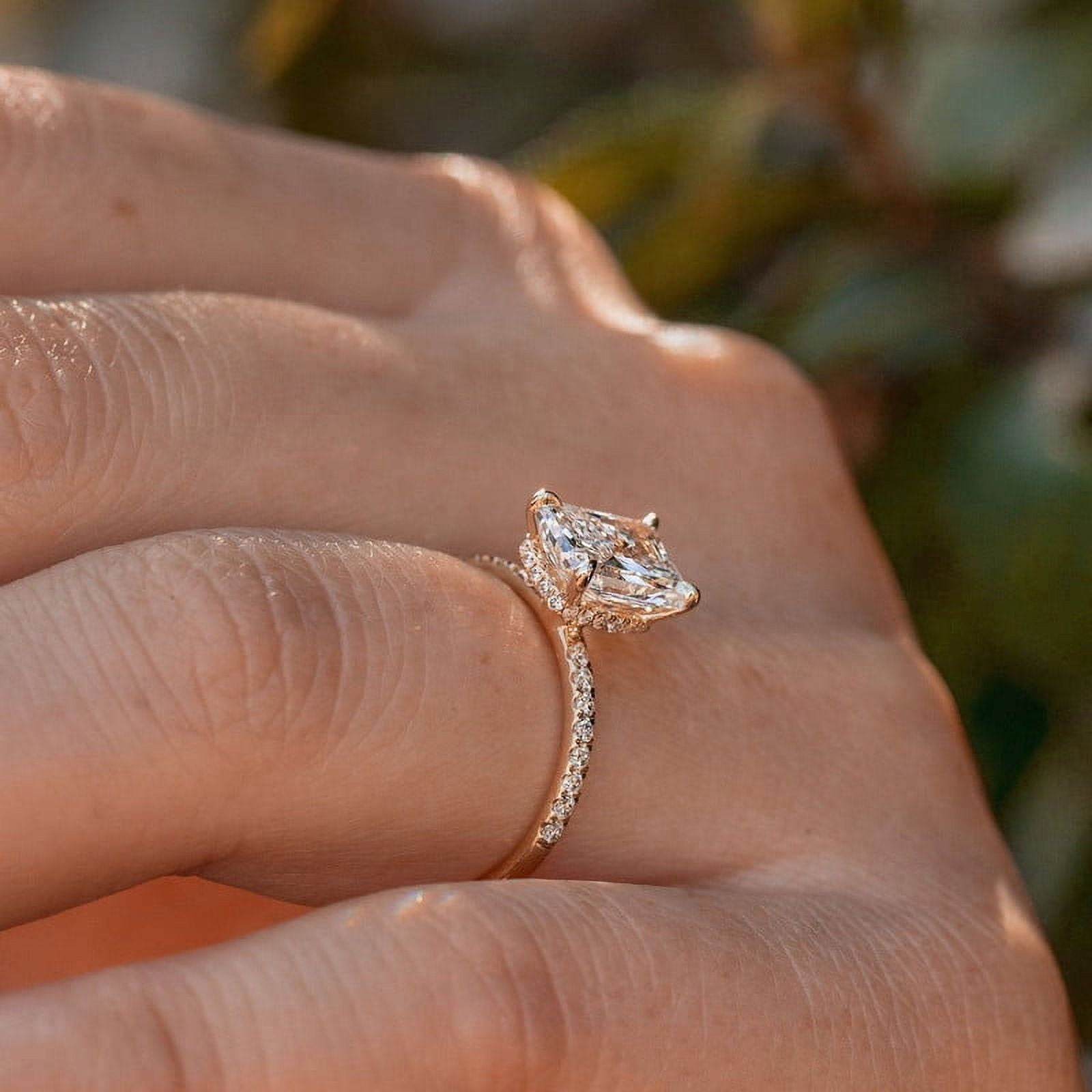 solitaire jewels 3CT Radiant Moissanite Hidden Halo Engagement Ring For Women, 18K Rose Gold