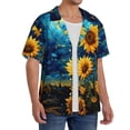 thumbnail image 2 of Gukieu Vintage Starry Sky Sunflower Print Men's Short-sleeved Shirts, Button-down Pocket Shirts, T-shirts, Beach Vacation Travel Summer Clothing-Small, 2 of 5