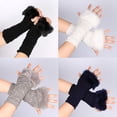 thumbnail image 4 of Guantes de invierno para mujer, mitones con pantalla táctil, guantes gruesos de medio dedo de color sólido, licor, 4 of 5