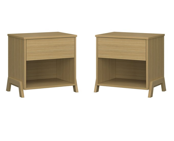 (2 pack) Mainstays Modern 1 Drawer Nightstand, Natural Teak