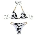 thumbnail image 2 of KIHOUT Women's Halter Triangle Bikini Set | Cow Print with Gold Chain Detail | Removable Pad Two Piece Bathing Suit, 2 of 6