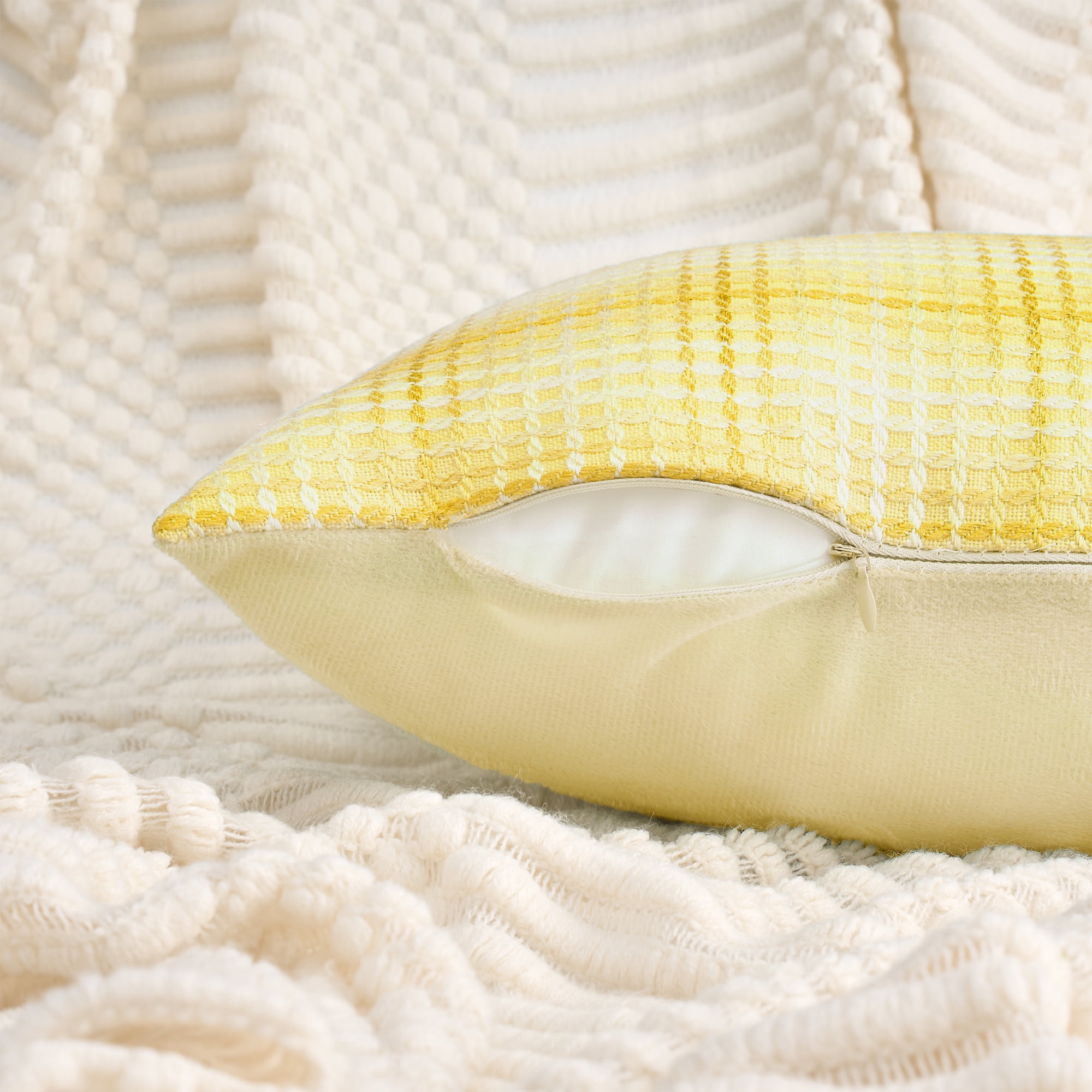 Unique Bargains Plaid Decorative Throw Pillow Covers Pack of 2 Yellow 20" x 20"