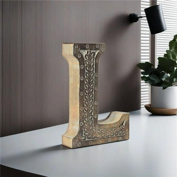 BBH Homes UBBBMH6236SC2LHS Handmade Eco-Friendly Wall Mount & Table Top Decor Gray Antique L Wood Alphabet Letter Block