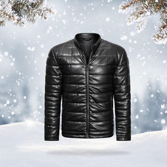 Chaqueta con cuello de piezaza para hombre, chaqueta a prueba de acolchada, carcasa suave, cremallera cálida, piel sintética, - XXL BLESIY Chaqueta
