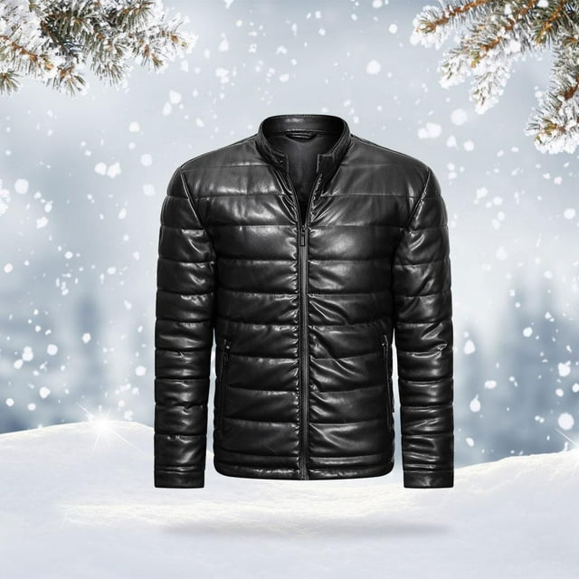 Chaqueta con cuello de piezaza para hombre, chaqueta a prueba de acolchada, carcasa suave, cremallera cálida, piel sintética, - XXL BLESIY Chaqueta