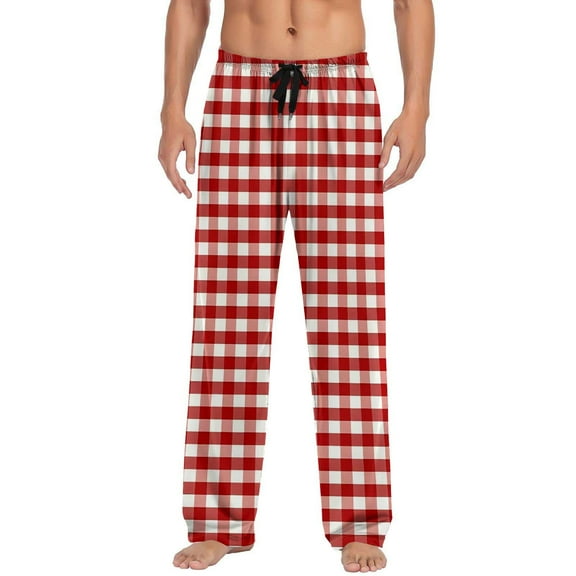 Txeol Mens Buffalo Plaid Pajama Pants Christmas Checkered Straight Leg Pj Bottoms Drawstring Waist Lounge Trousers Sleepwear,Red,L