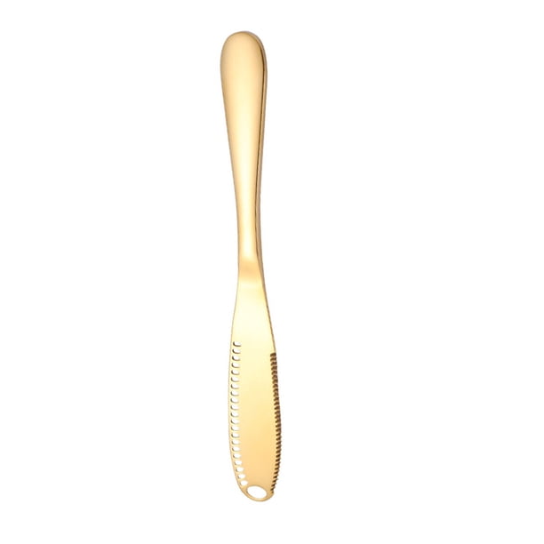 Bewildely Cuchillo rebanador de pan, rallador de queso, rebanador de mantequilla con raspador de agujeros, raspador de crema de pan de acero inoxidable, Cocina y Comedor oro Bewildely HA002645-02
