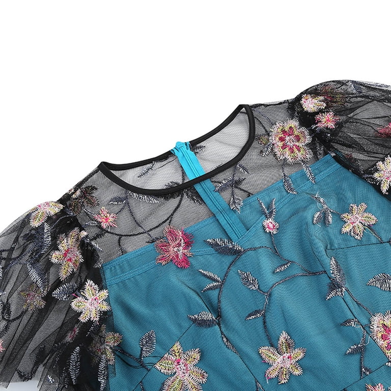 Elegant Floral Embroidered Cocktail Dress for Women Mesh Patchwork A-Line  Vintage 1950s Swing Party Midi Dresses