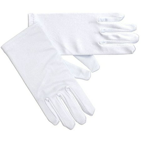 Little Girl Satin Stretch Wrist Length Gloves White 0-3 GL703-2BL