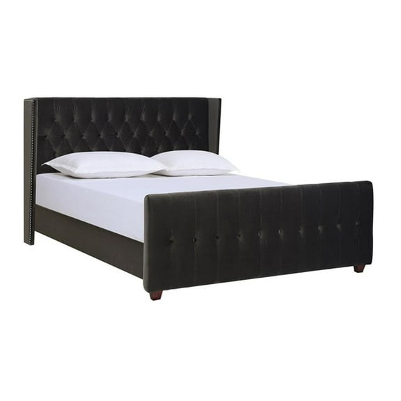 Maklaine Modern Hardwood Tufted Wingback King Bed in Dark Charcoal Grey