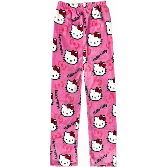 HelloKitty Anime Pajamas Pants Women Cartoon Family Christmas Halloween Pajama Pants Kawaii Flannel Pajama Pants Black and Pink