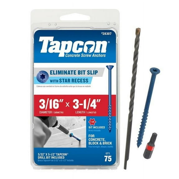 Tapcon 28307 3/16x3-1/4 Blue Star Drive Bugle Head Concrete Anchors 75/Box
