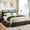 Black, variant on Full Size Bed Frame with Ergonomic Headboard, Modern Platform Bed with Outlets, Charger and LED Light, Storage Shelf, Noise-Free, No Box Spring Needed for Bedroom, White