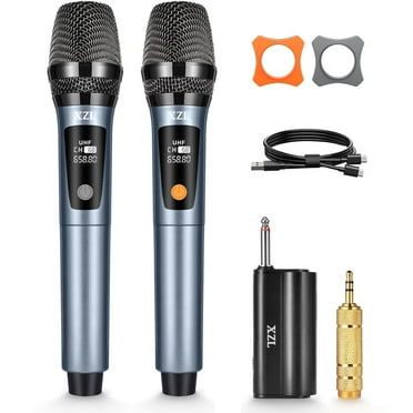 XZL Wireless Microphone Rechargeable UHF Dual Handheld Metal Multipurpose Karaoke Microphone for Adults 2 Pcs