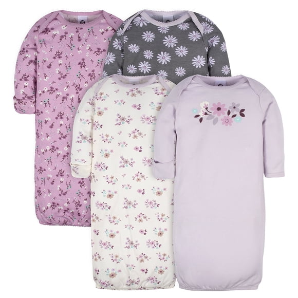 Vestido para dormir Gerber para bebé niña, paquete de 4, lila, 0-6 meses