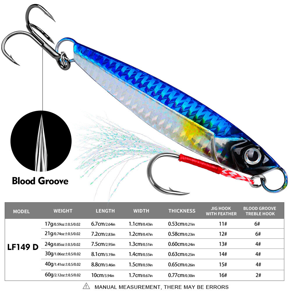 5pcs Metal Jig Spoon Fishing Lures 3D Print Durable with Hooks Saltwater 17-60g