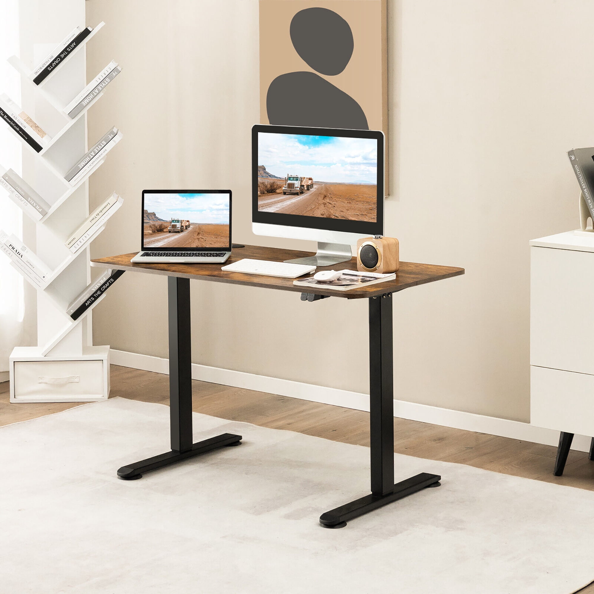 Gymax Electric Standing Desk Adjustable Stand up Computer Desk Anti-collision Rustic