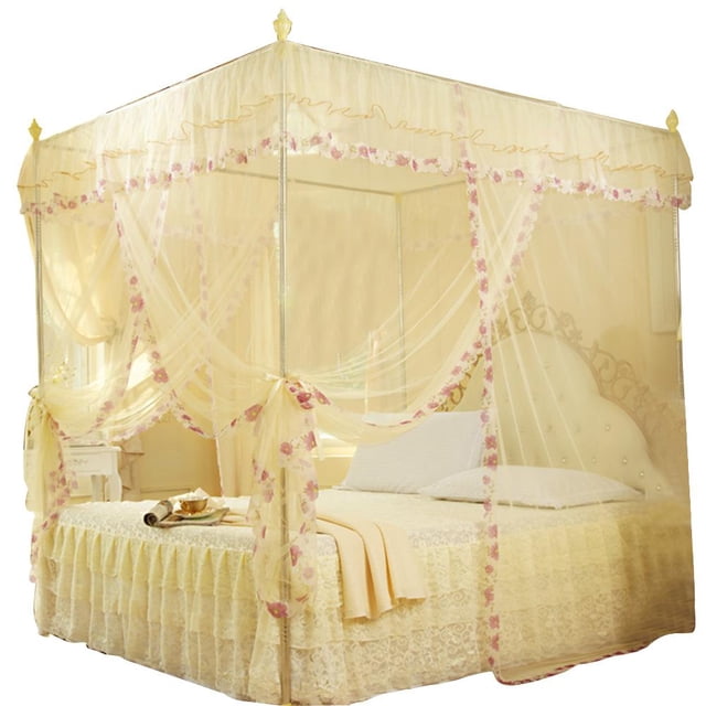 Fdit Luxury Princess 3 Side Openings Post Bed Curtain Canopy Netting Mosquito Net Bedding,Bedroom Mosquito Netting,Mosquito Net
