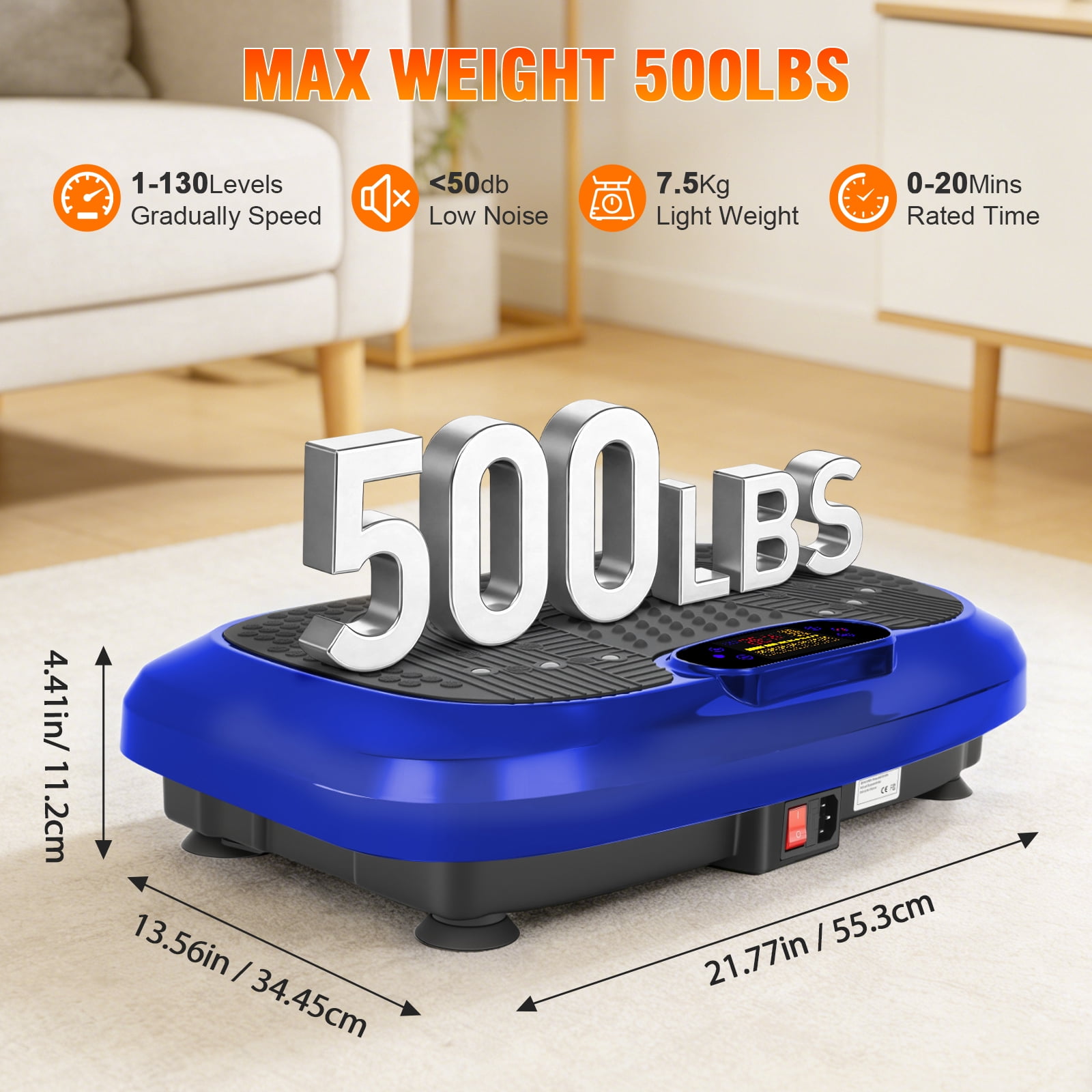 Vibration Plate Exercise Machine, 200 Speed Levels 450 lbs Capacity Fitness Platform, 10 Preset Modes with Resistance Bands and Remote, Blue