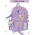 thumbnail image 3 of Mochila Kawaii con lindo oso de peluche, accesorios con alfileres Kawaii, mochilas escolares estéticas de gran capacidad, linda mochila para niñas y adolescentes (morado), 3 of 4