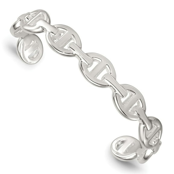 Sterling Silver Polished Anchor / Mariner Link Cuff Bangle