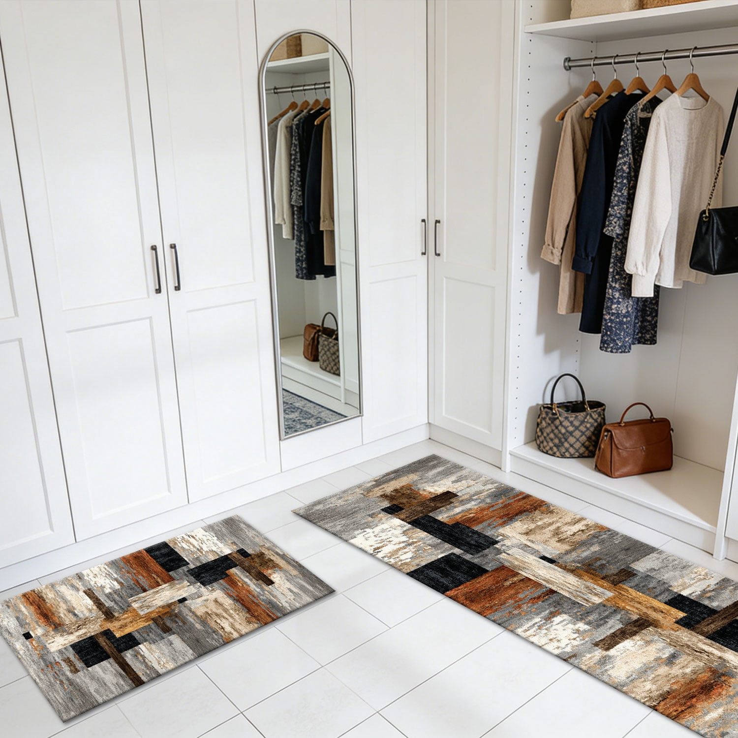Three-Piece Kitchen Rug Set, Abstract Pattern Kitchen Hallway Rug, Soft And Comfortable, Suitable for Sinks, Floors, Entrances, Hallways, Bathrooms