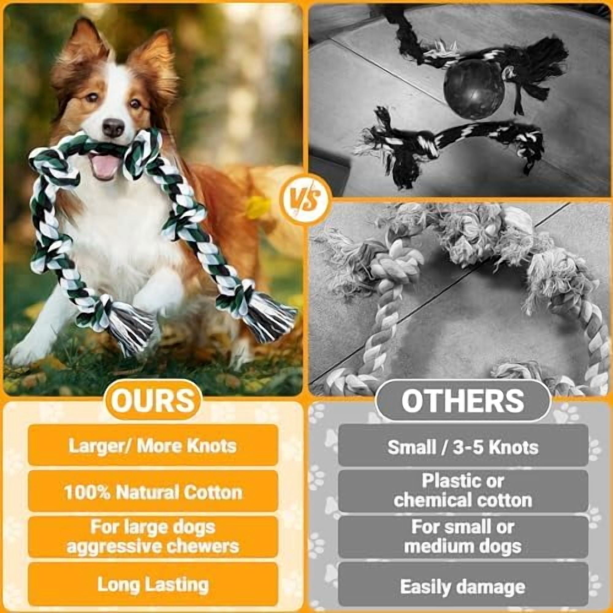 XXL 6-Knot Dog Rope Toy for Large Dogs Aggressive Chewers 40in Heavy Duty Dog Teething Chew Toy Puppy Almost Indestructible Cotton