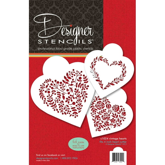 Vintage Hearts Cookie Stencil Set C1024 by Designer Stencils