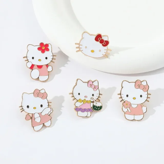 Kit de alfileres de solapa de gato para mujer, broches de esmalte de Anime Sanrio, Hello Kitty, accesorios de joyería de moda, regalo