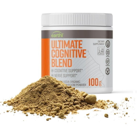 Earthi Mushroom Supplement Organic Lion's Mane Powder Cognitive Blend for Men and Women, 100g