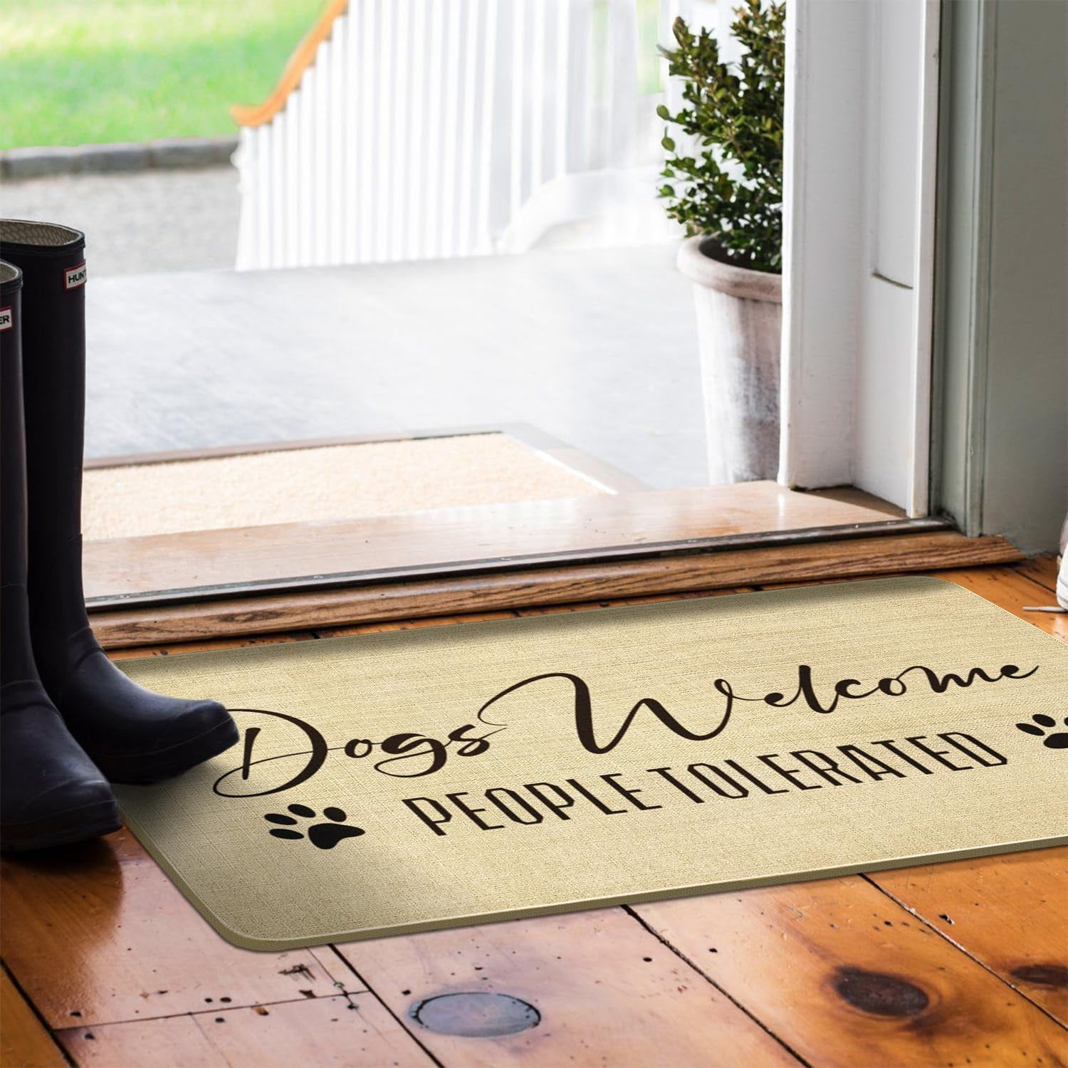 Funny Welcome Door Mats Outdoor,Dogs Welcome People Tolerated Doormat, Cute Pet Quick Drying Durable Low-Profile Rubber Backing Rug Indoor Entryway Front Porch Home Decor 30" x 17"