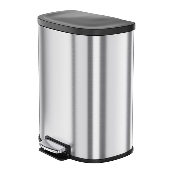50L/13.2 Gal Trash Can, Stainless Steel Kitchen Recycling Trash Can, Step-On Garbage Can with Soft-Close Lid & Removable Inner Bucket, Home Office Hands-Free Foot Operated Waste Bin
