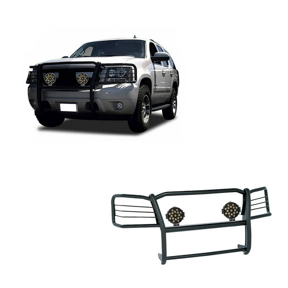 Black Horse Grille brush Bumper Guard Modular Black Come With pair of 7.0"Dia.LED Lights with Black Trim Rings Compatible with 2015-2023 Chevrolet Suburban |2015-2023 Chevrolet Tahoe-17GT20MA-PLB