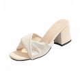thumbnail image 2 of Lovskoo Womens Plus Size Chunky Heel Slides Square Open Toe Wide Width Solid Color High Heel Mules Indoor Outdoor Casual Sandals, 2 of 9