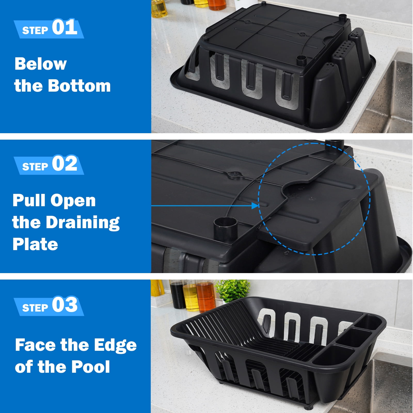 Koomade 2 Pack Dish Drainer, Large Capacity Sink Organization for Kitchen, Countertop Dish Drainer Rack for Plates, Cups, Black