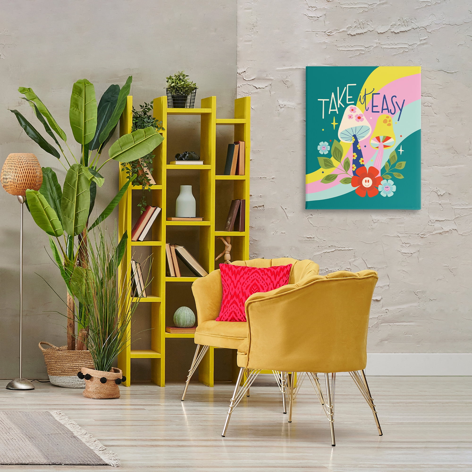 Stupell Industries Take It Easy Mushrooms Plants & Flowers Painting Wrapped Canvas Art Print Wall Art, 24 x 30