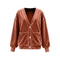 thumbnail image 5 of jiaxiM Sweatshirt for Women Terry Cloth V Neck Button Down Cardigan Long Sleeve Sweatshirt Jacket Dual Side Pockets Casual Loungewear Transitional Layering Top Spring Fall Daily Outfit, 5 of 6