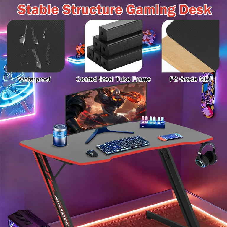 47 inch Z-Shaped Ergonomic Gaming Desk for Gamers, Office Desk