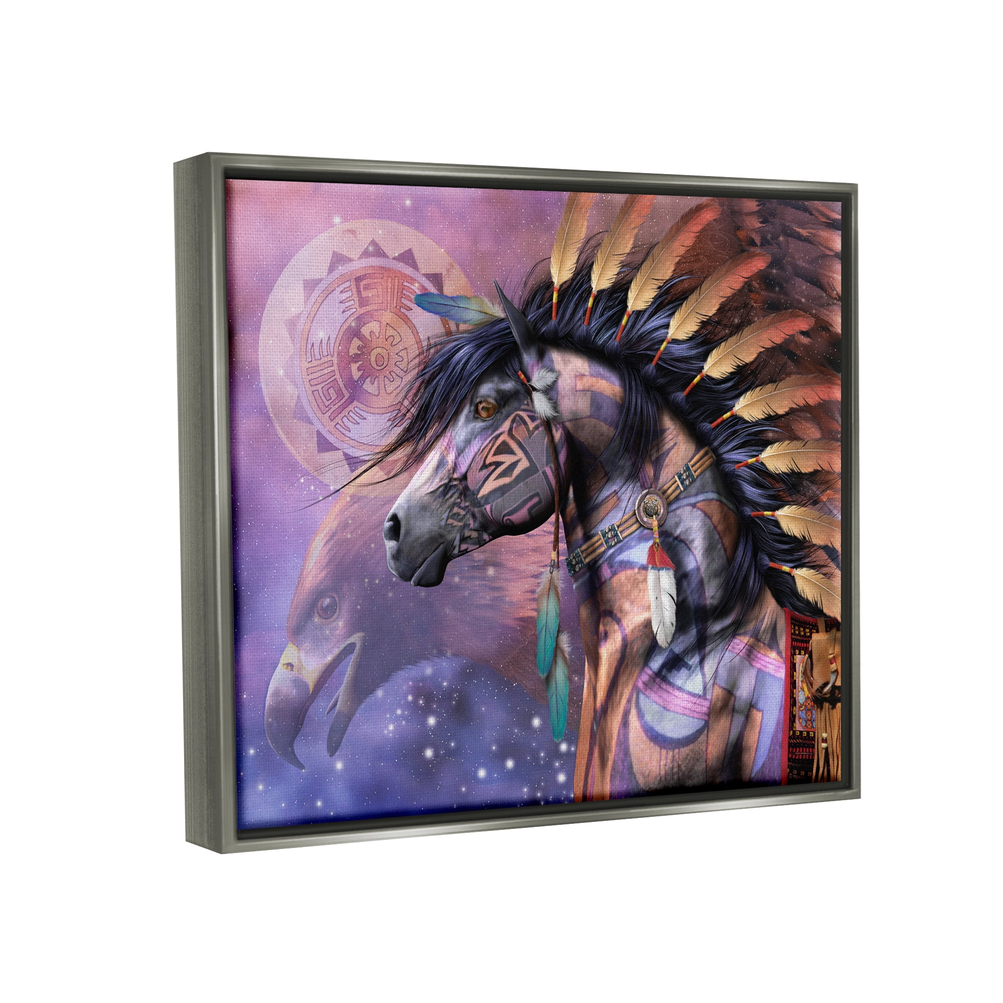 Stupell Industries Shaman Native Horse Animals & Insects Painting Gray Floater Framed Canvas Art Print Wall Art, 31 x 25