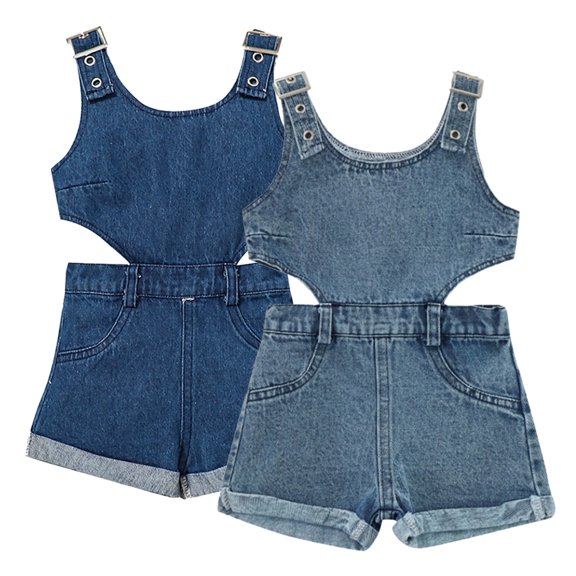 WOLLED 0-3Y Baby Girls Summer Demin Romper Shorts Outfits Newborn Sleeveless Halter Jumpsuit Playsuit One-Piece Sunsuit Overall Jeans Shorts Clothes Set
