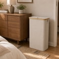 thumbnail image 5 of Norcho Slim Laundry Hamper with Lid, Narrow Collapsible Laundry Basket with Removable Bag and Bamboo Handles, Beige, 65L, Back to School, 5 of 9