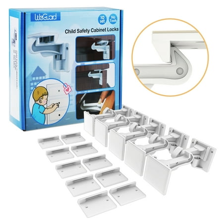 Cabinet Locks Child Safety, ABLEGRID 10 Pack Invisible Baby Proof Drawer Cabinet Locks Latches - Easy Install No Drill No Tool No Key (Best Baby Safety Cabinet Locks)