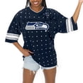 thumbnail image 3 of Women's Gameday Couture College Navy Seattle Seahawks Kickoff Time Allover Rhinestone Sports Stripe Jersey V-Neck, 3 of 5