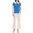 thumbnail image 3 of INSPIRE CHIC Women's Contrast Doll Collar Short Sleeves Polka Dots Tops Blouses S Blue, 3 of 7