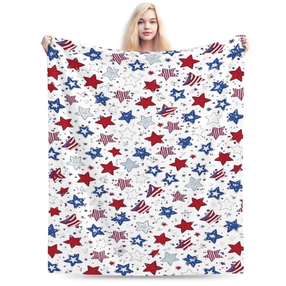 Patriotic Throw Blanket Memorial Day Blankets Independence Day Fuzzy Plush Blanket Flannel Bed Blanket American USA Flag Red Whi 50x40