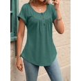 thumbnail image 5 of Women's Tops Dressy Casual Blouses Short Sleeve Shirts Clothing Summer Outfits Button Pleated Front Dark Green L, 5 of 10
