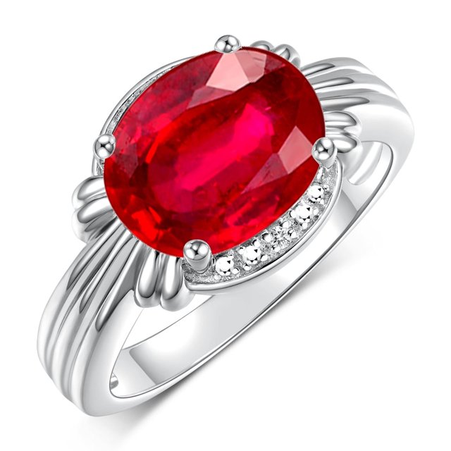 RYLOS Rings for Women Sterling Silver Ring 12X10MM Gemstone & Diamonds Great Ring for Middle or Pointer Finger July Ruby Jewelry Size 5