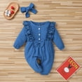 thumbnail image 2 of KTMKH Baby Girl Outfit Romper Clothes Jumpsuit Linen Bow Girl Cotton Lace Girls Outfits For 12-18 Months, 2 of 4