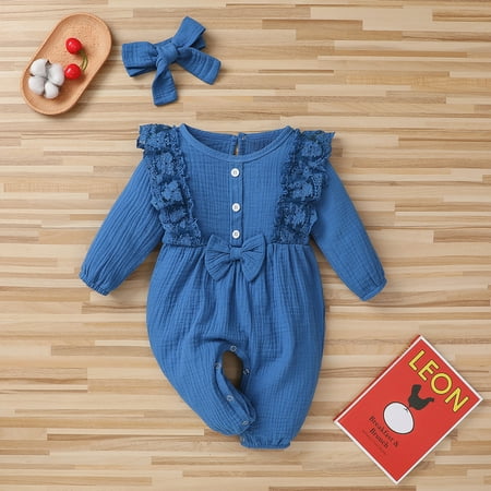 

Sodopo Baby Pajamas Newborn Infant Baby Girl Cotton Linen Romper Lace Bow One Piece Jumpsuit Clothes Boy Girl Pajamas Bodysuit Toddler Jacket