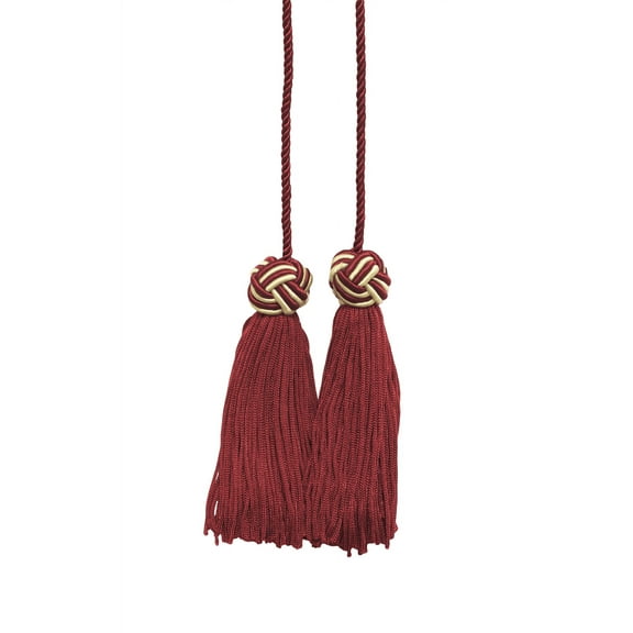 Turkish Head Double Tassel Curtain and Drapery Tieback / Holdback, 3 3/4" Tassel (9.5cm), 27" Spread (68.5cm) # BHCT, Burgundy Red #275 (Dark Wine Red) Sold Individually